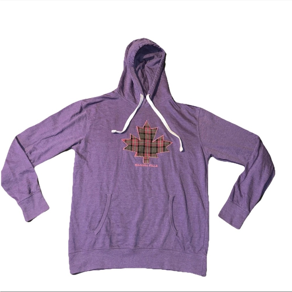 VTG Embroidered ￼NIAGARA FALLs Canada MAPLE LEAF Sweatshirt Mens L purple Hoodie